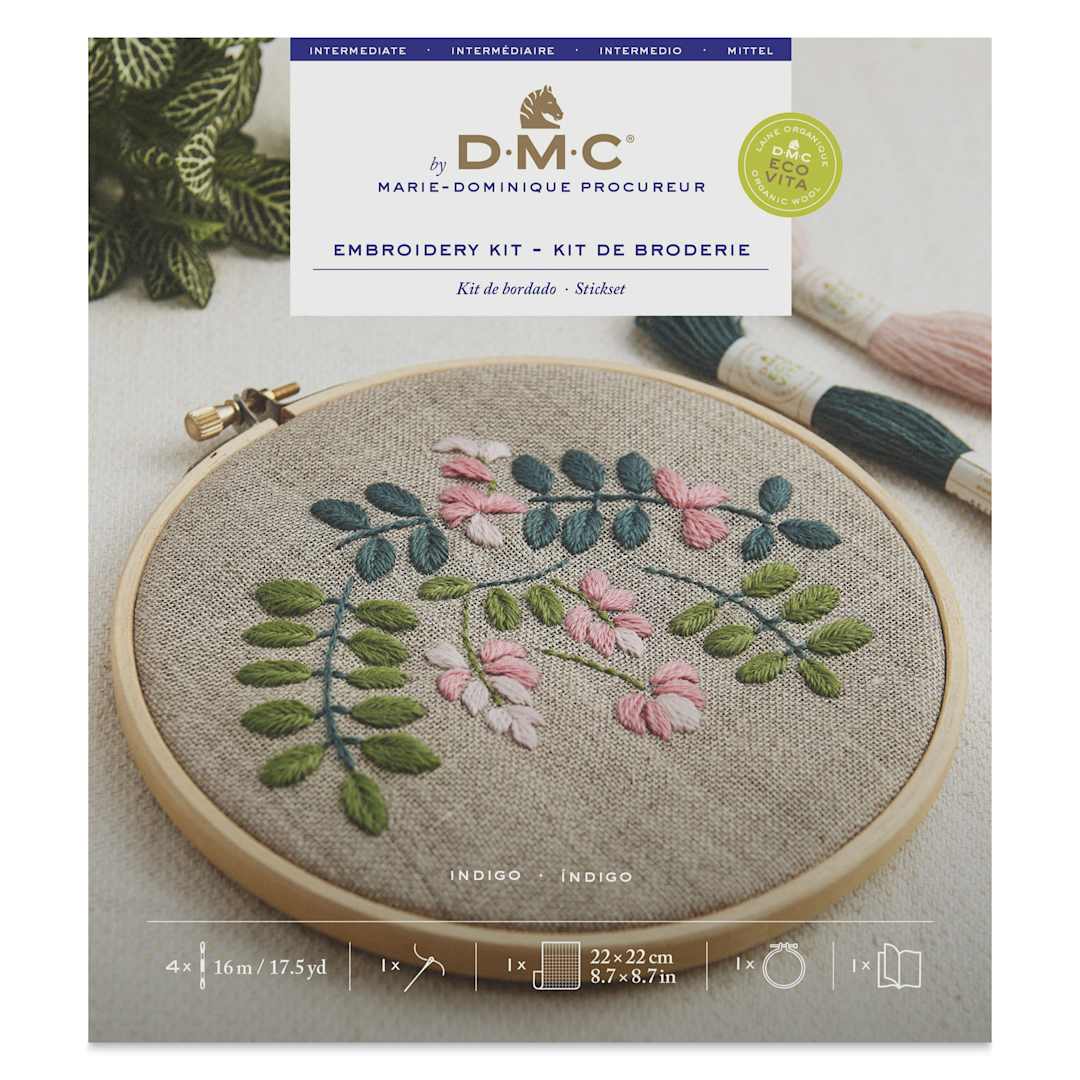 Open in modal - DMC The Designer Collection Eco Vita Embroidery Kit - Indigo Flowers - front of packaging