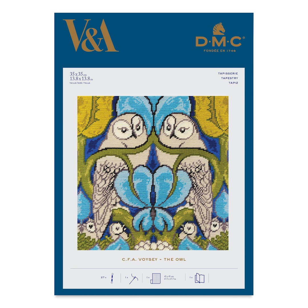 Open in modal - DMC The Museum Collection Tapestry Kit - “The Owl” by C.F.A. Voysey - front of packaging