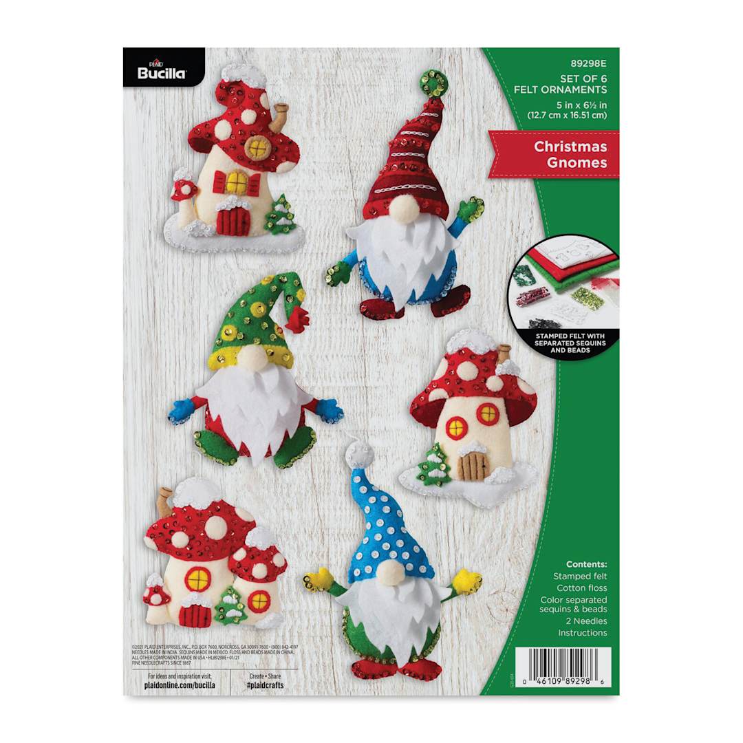 Open in modal - Bucilla Holiday Felt Ornament Kit - Christmas Gnomes, front of packaging