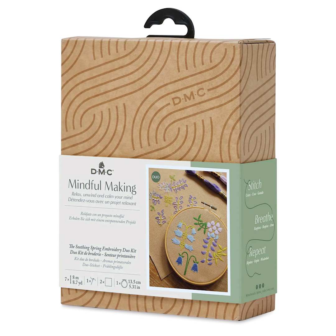 Open in modal - DMC Mindful Making Embroidery Duo Kit - Soothing Spring - front of packaging, angled