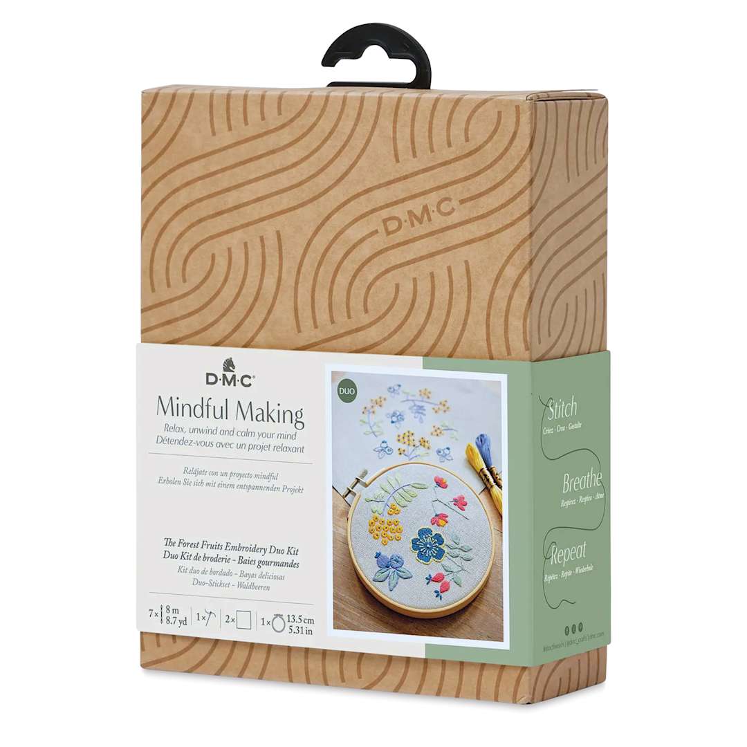 Open in modal - DMC Mindful Making Embroidery Duo Kit - Forest Fruits - front of packaging, angled