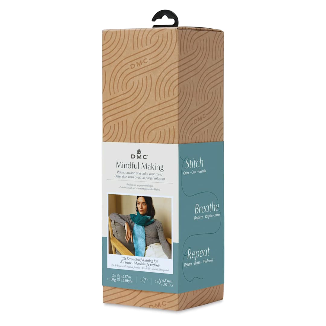 Open in modal - DMC Mindful Making Serene Scarf Beginner Knitting Kit - front of packaging