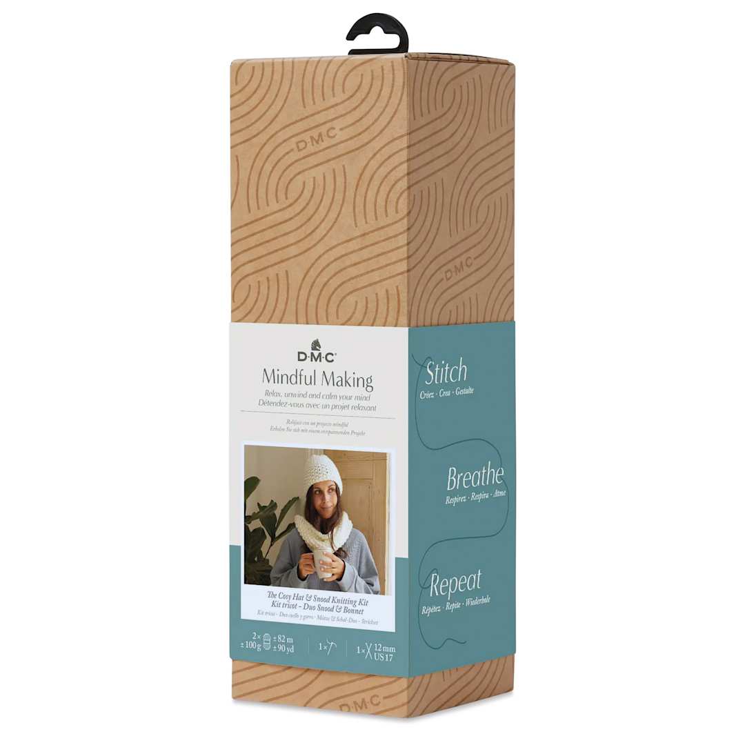 Open in modal - DMC Mindful Making Cozy Hat & Snood Knitting Kit - front of packaging