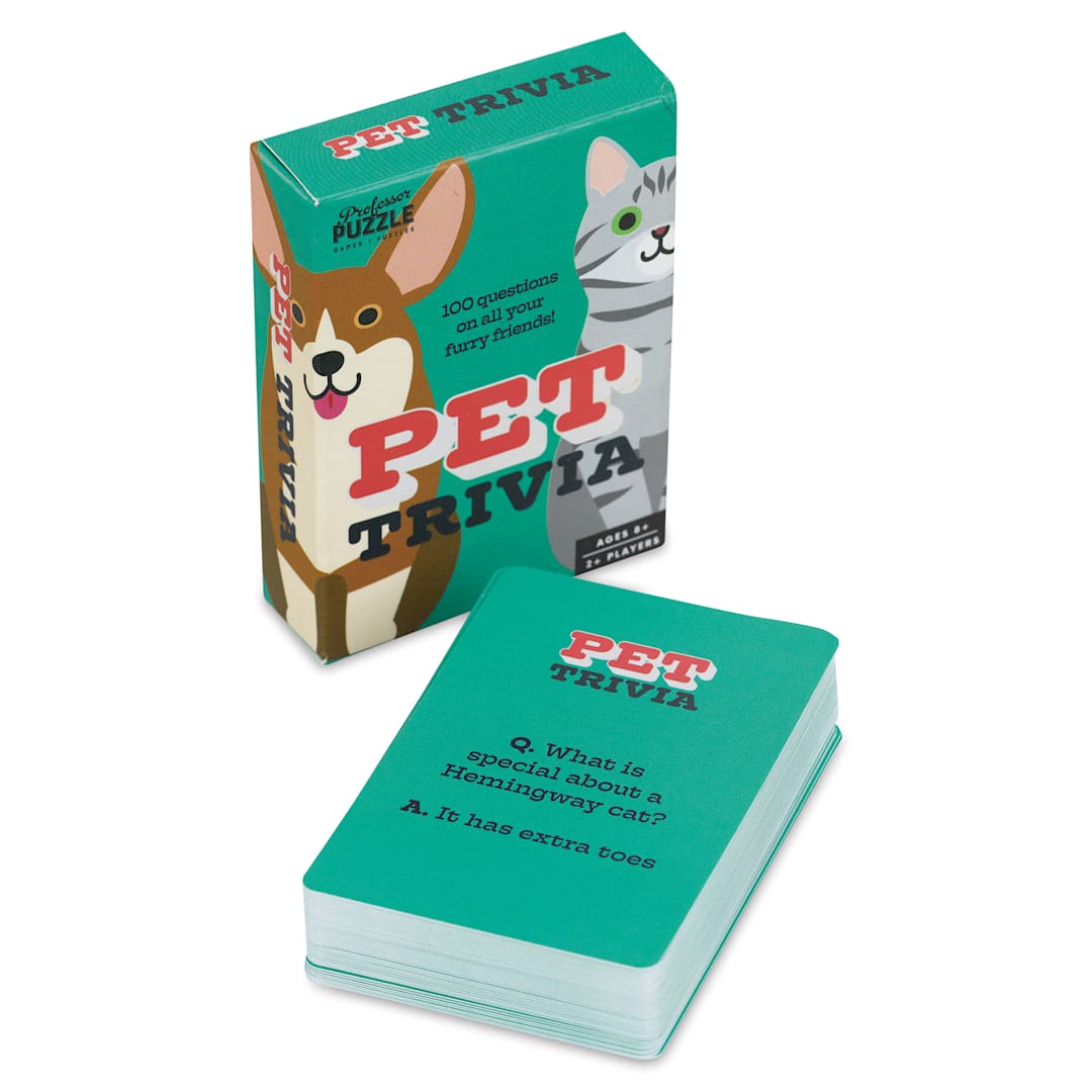 Open in modal - Professor Puzzle Mini Pet Trivia Game packaging and question card deck
