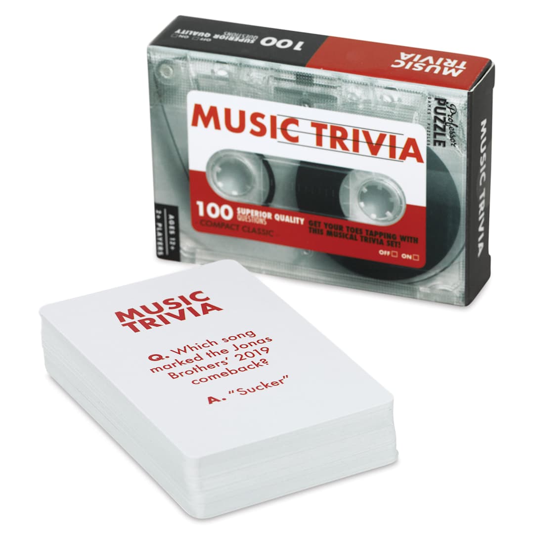 Open in modal - Professor Puzzle Mini Music Trivia Game (packaging and question card deck)