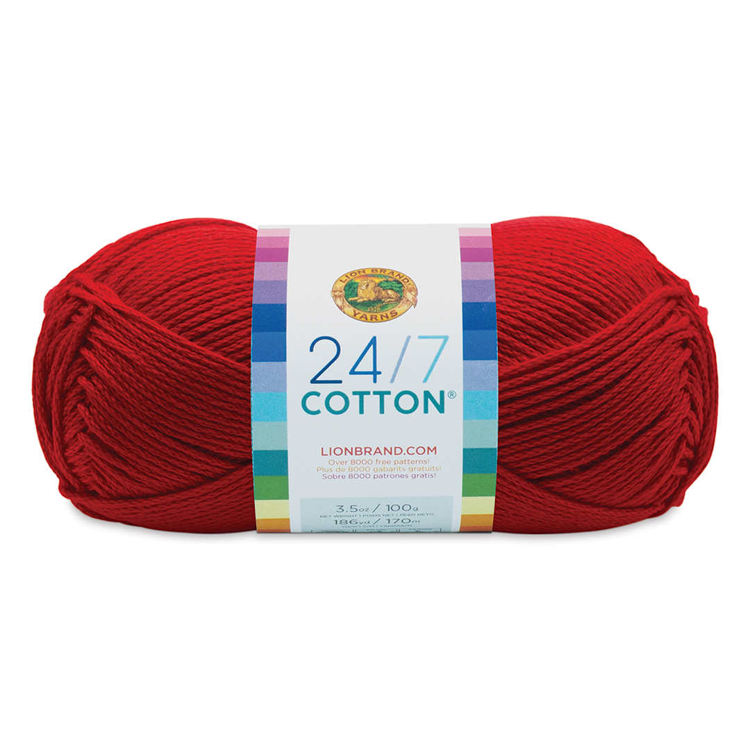 Open in modal - Lion Brand 24/7 Cotton Yarn - Red, 186 yards