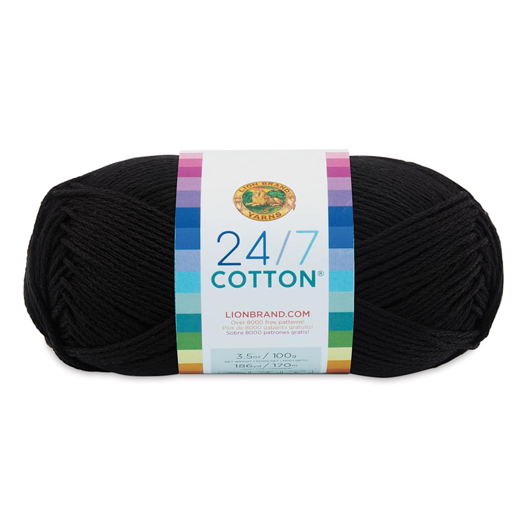 Open in modal - Lion Brand 24/7 Cotton Yarn - Black, 186 yards