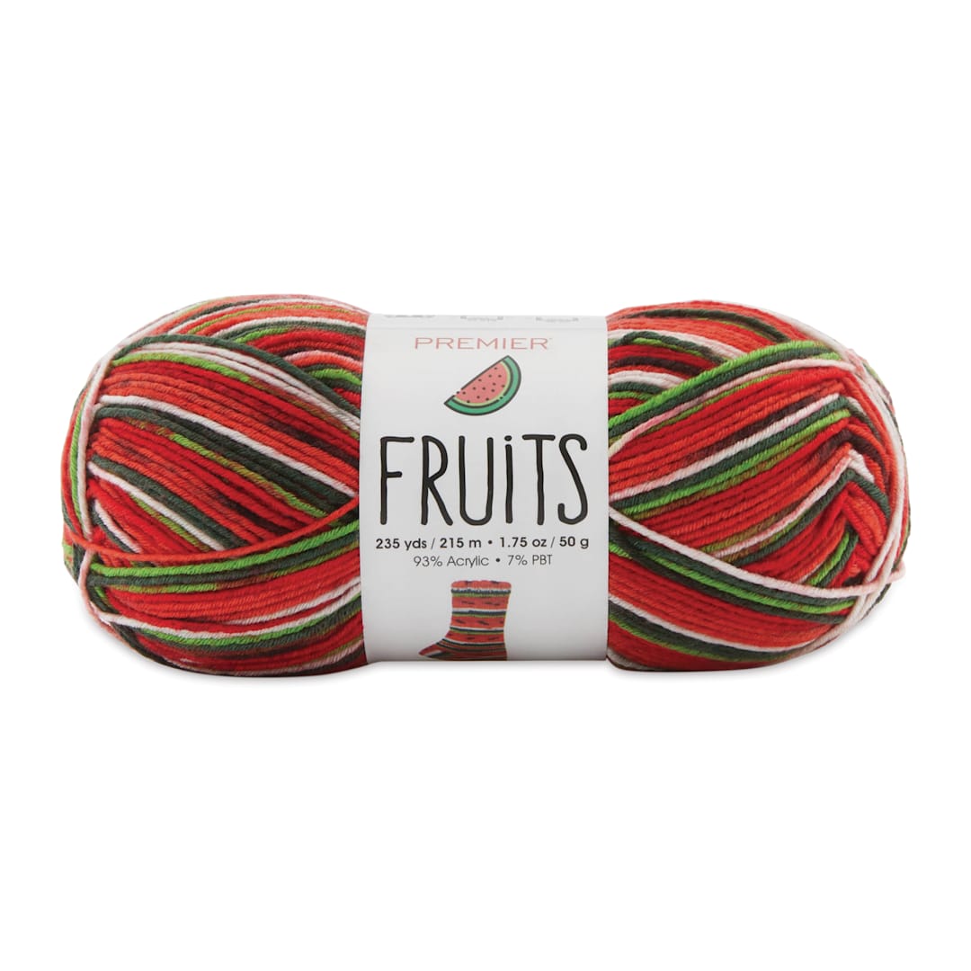 Open in modal - Premier Yarn Fruits Yarn - Watermelon (front of skein with label)