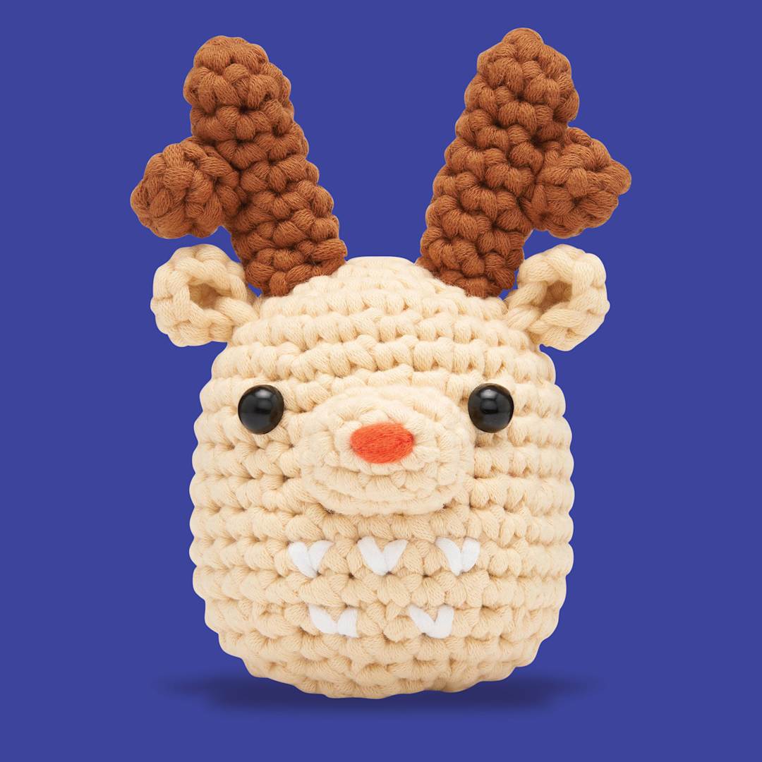 Open in modal - The Woobles Beginner Crochet Amigurumi Kit - Reindeer, finished kit