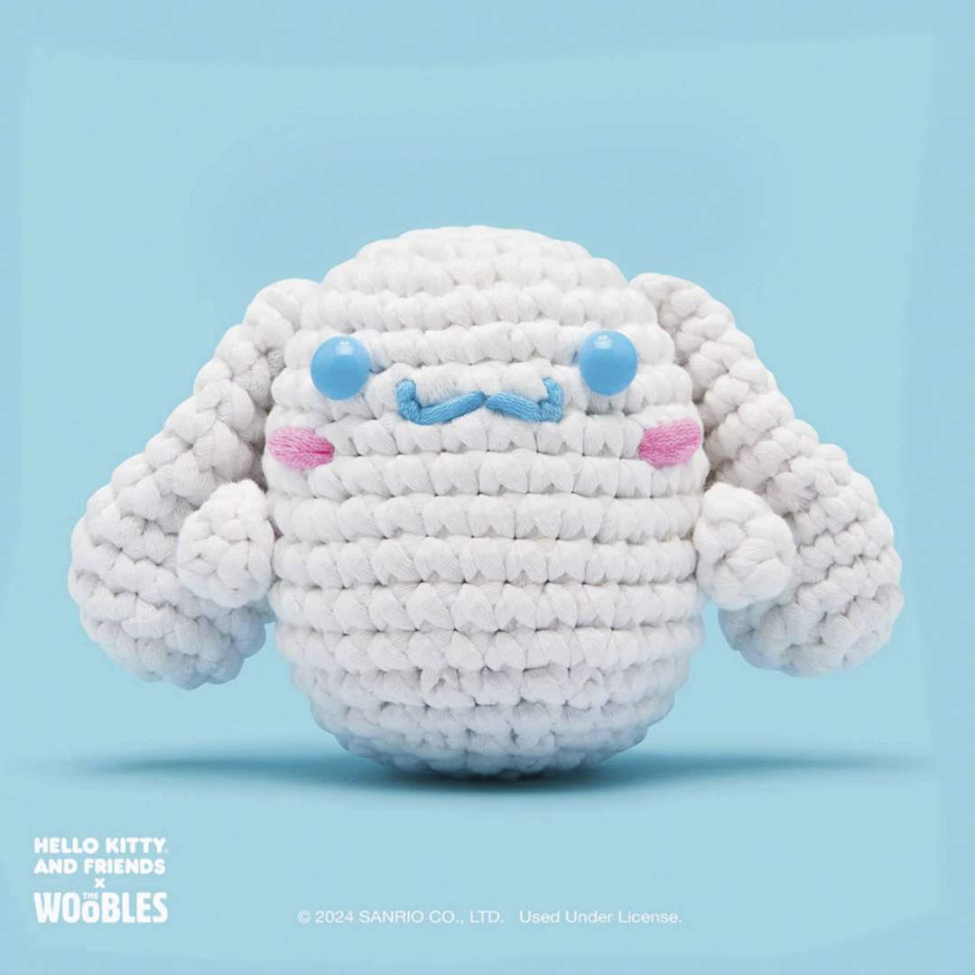 Open in modal - The Woobles Beginner Crochet Amigurumi Kit - Cinnamoroll from Hello Kitty - finished example