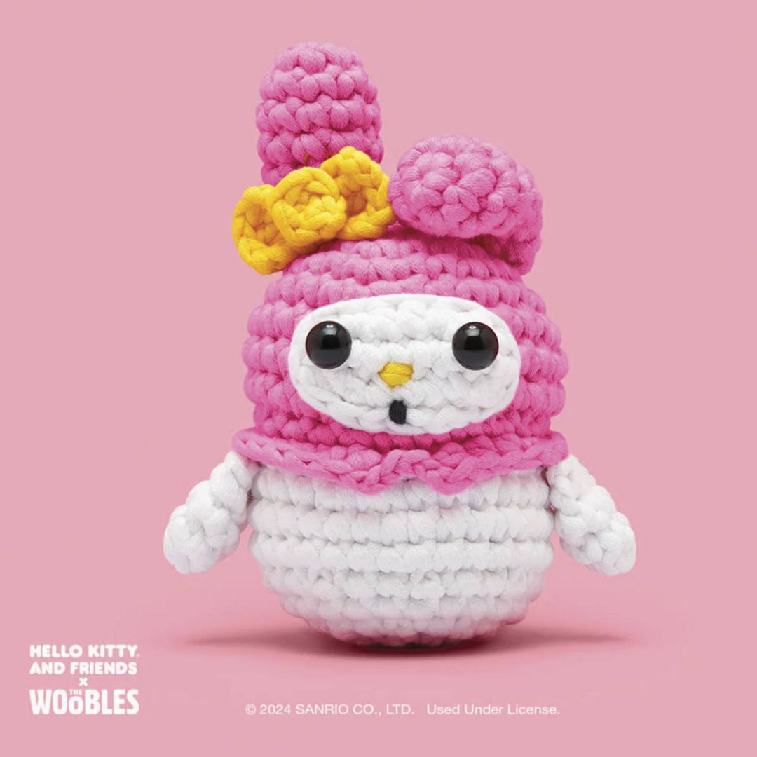 Open in modal - The Woobles Beginner Crochet Amigurumi Kit - My Melody from Hello Kitty - finished example