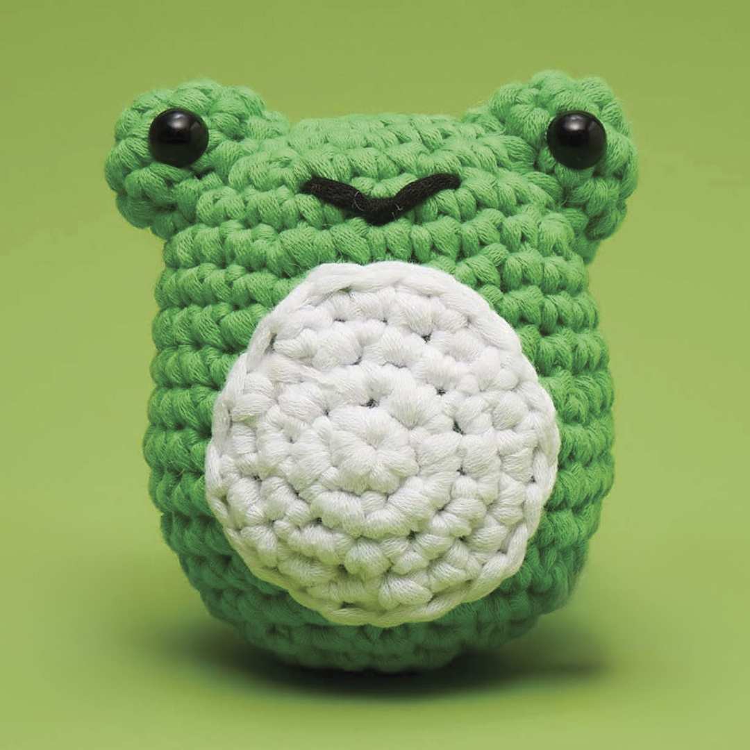 Open in modal - The Woobles Beginner Crochet Amigurumi Kit - Frog - finished example