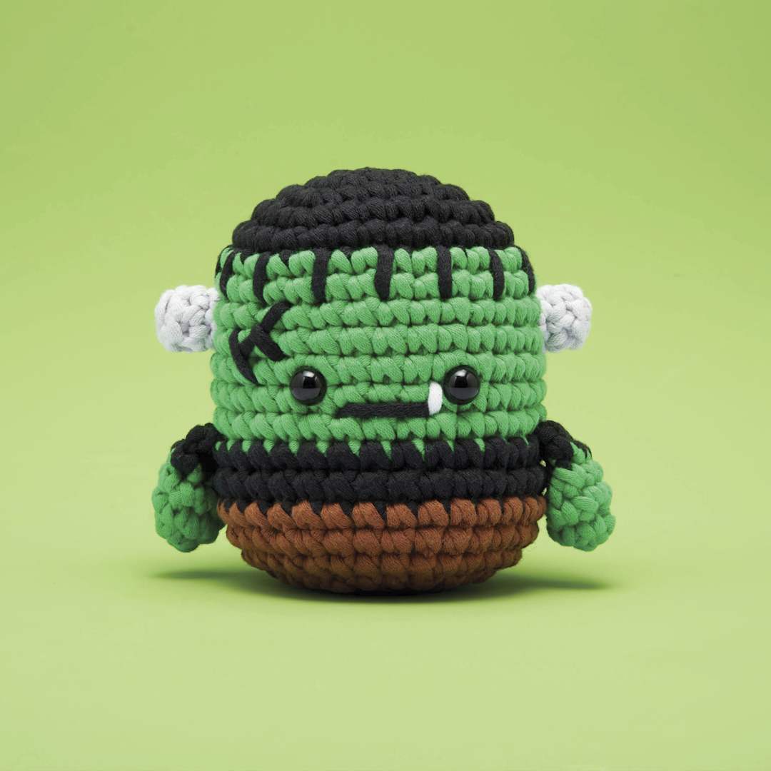 Open in modal - The Woobles Beginner Crochet Amigurumi Kit - Steve the Frankenstein - finished example