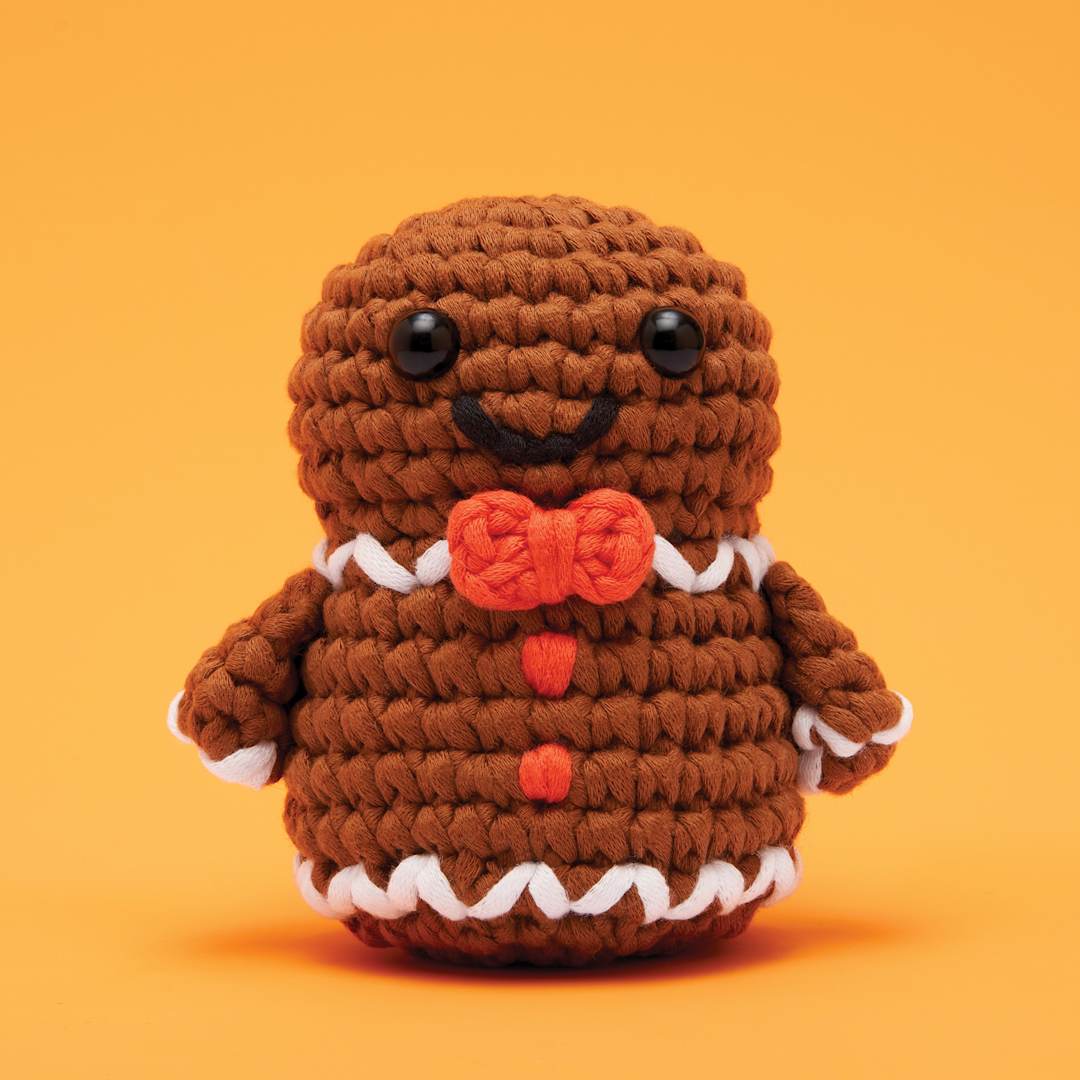 Open in modal - The Woobles Beginner Crochet Amigurumi Kit - Ted the Gingerbread Man, finished example