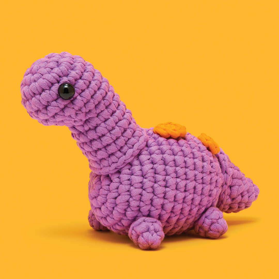 Open in modal - The Woobles Beginner Crochet Amigurumi Kit - Wally the Brachiosaurus, finished example