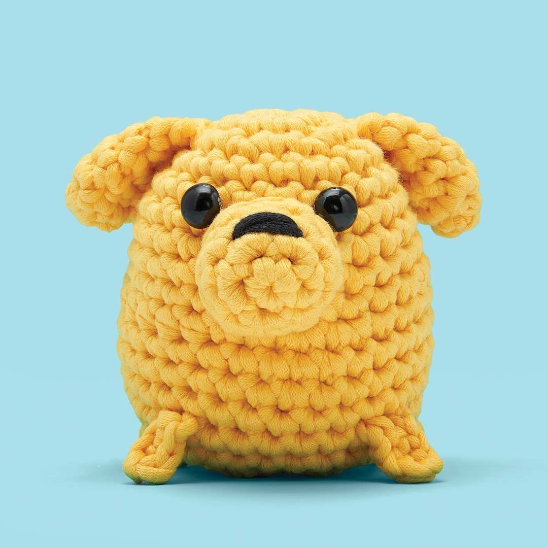 Open in modal - The Woobles Beginner Crochet Amigurumi Kit - Buster the Labrador, finished example