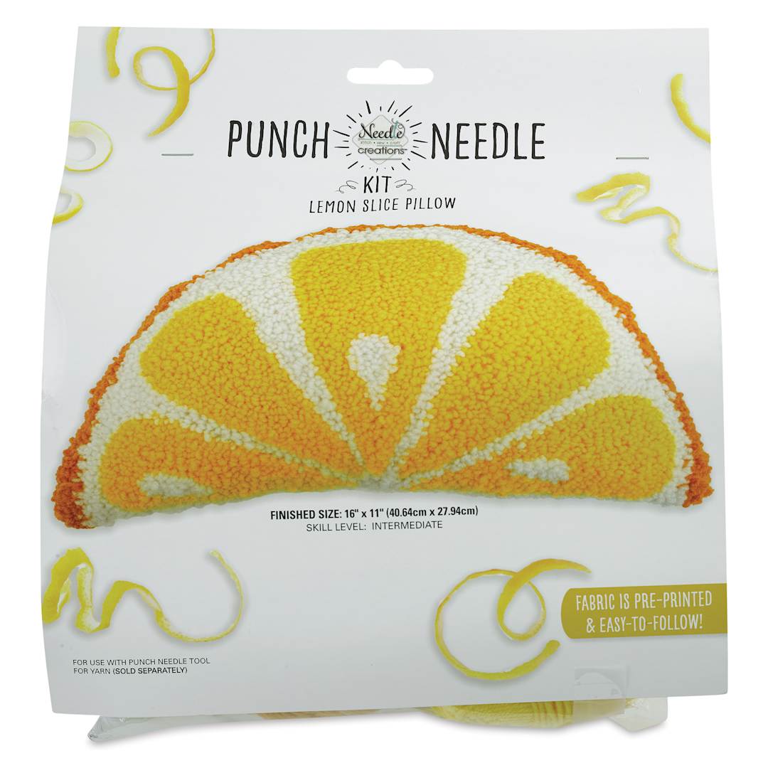 Open in modal - Needle Creations Punch Needle Pillow Kit - Lemon Slice, front of the packaging