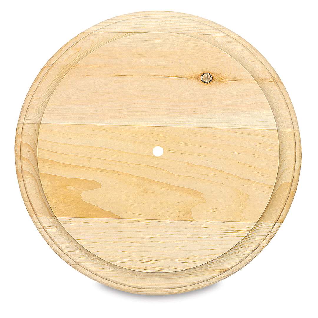 Open in modal - Walnut Hollow Pine Clock Surfaces - Unfinished 11" diameter surface with drilled hole shown