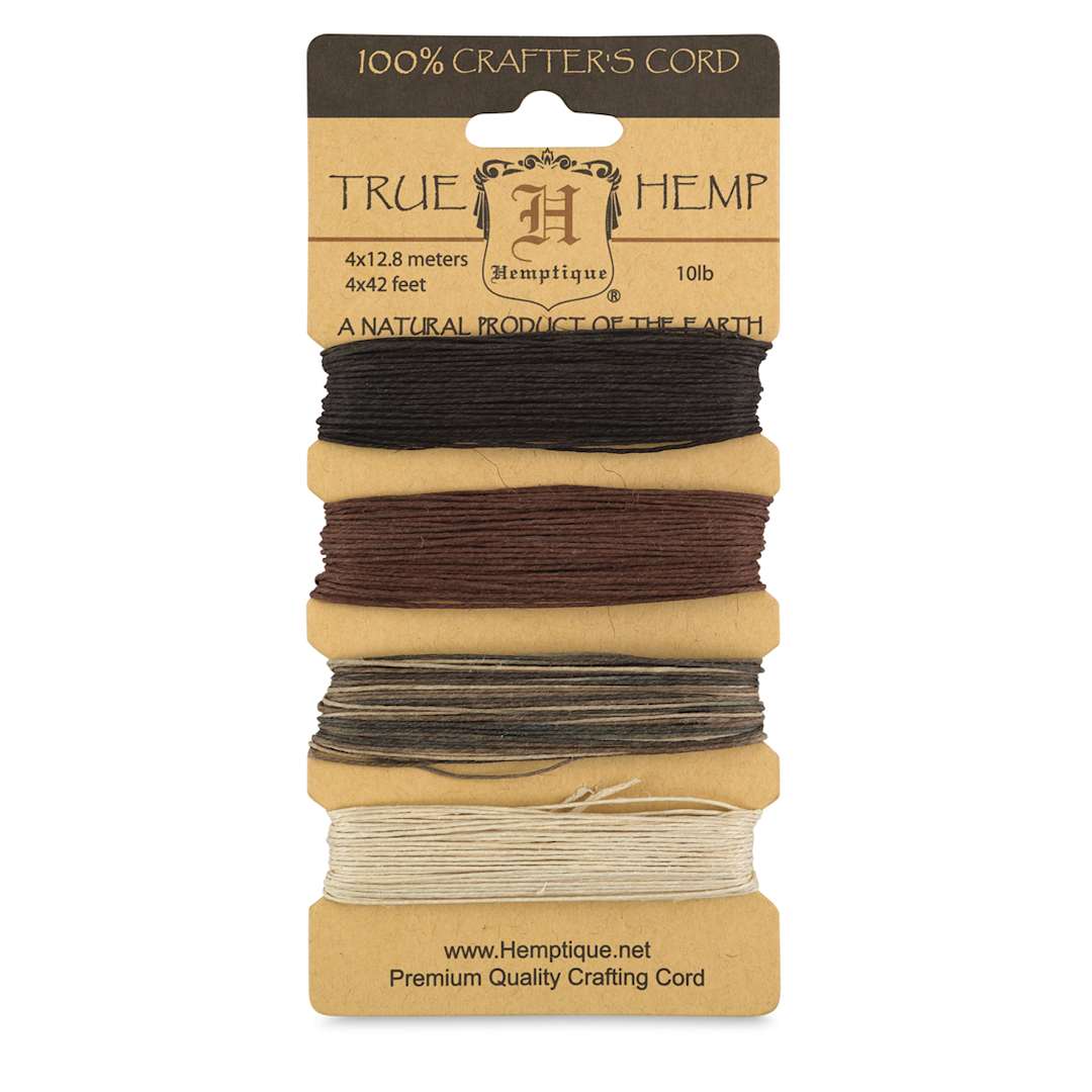 Open in modal - Hemptique Hemp Cord Card - Front view of 4 10 lb Earthy Colors Card