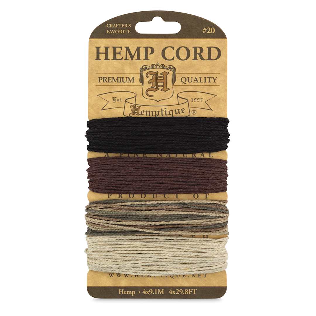Open in modal - Hemptique Hemp Cord Card - Front view of 4 20 lb Earthy Colors Card
