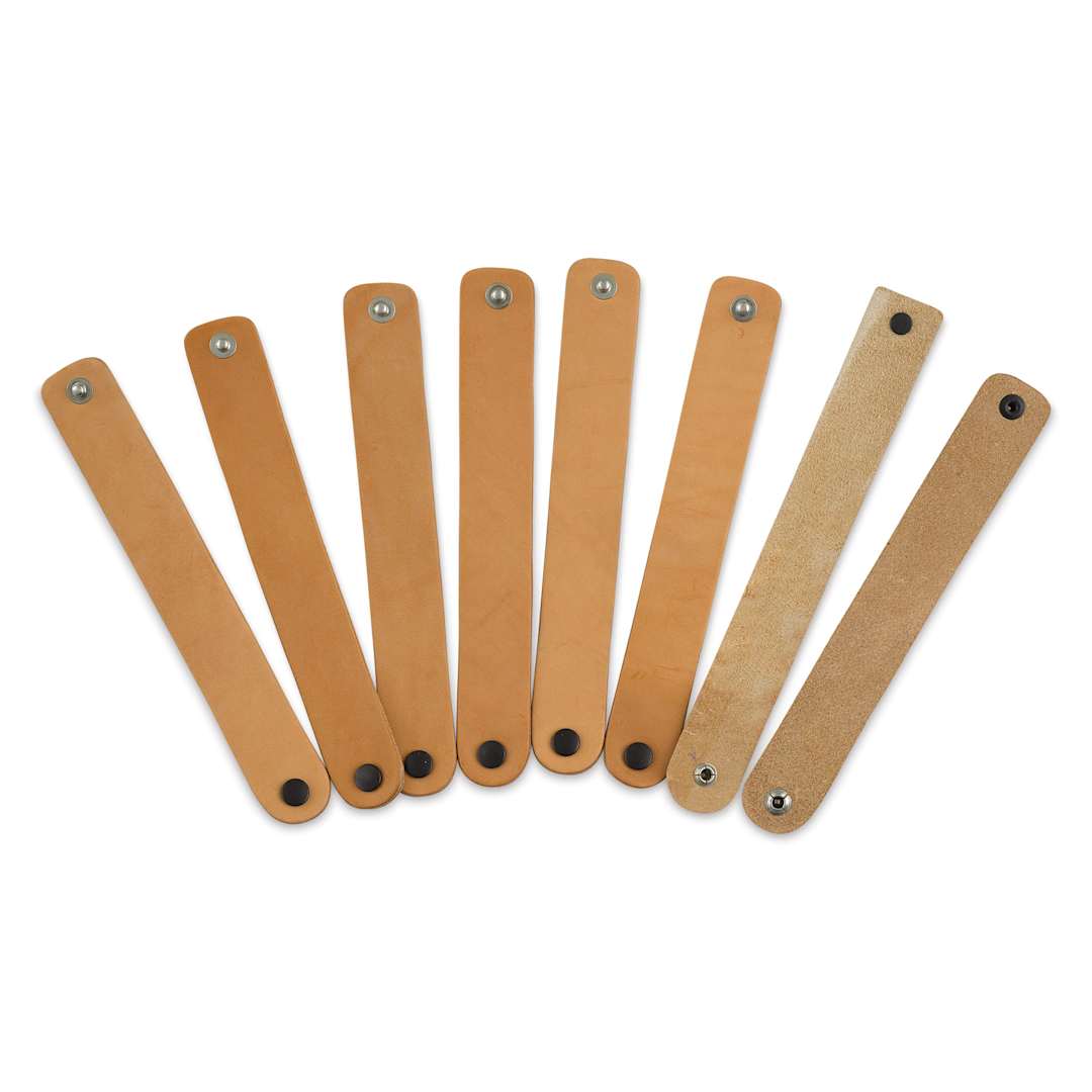 Open in modal - Realeather Leather Wristbands - Natural, 1" x 8", eight wristbands fanned out