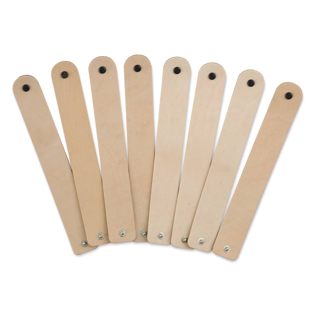 Open in modal - Realeather Leather Wristbands - Natural, eight wristbands fanned out