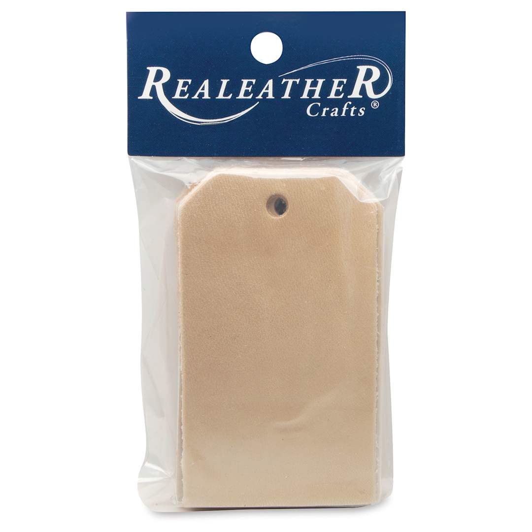 Open in modal - Realeather Leather Tags - 3-1/2" x 2", Pkg of 8, front of the packaging