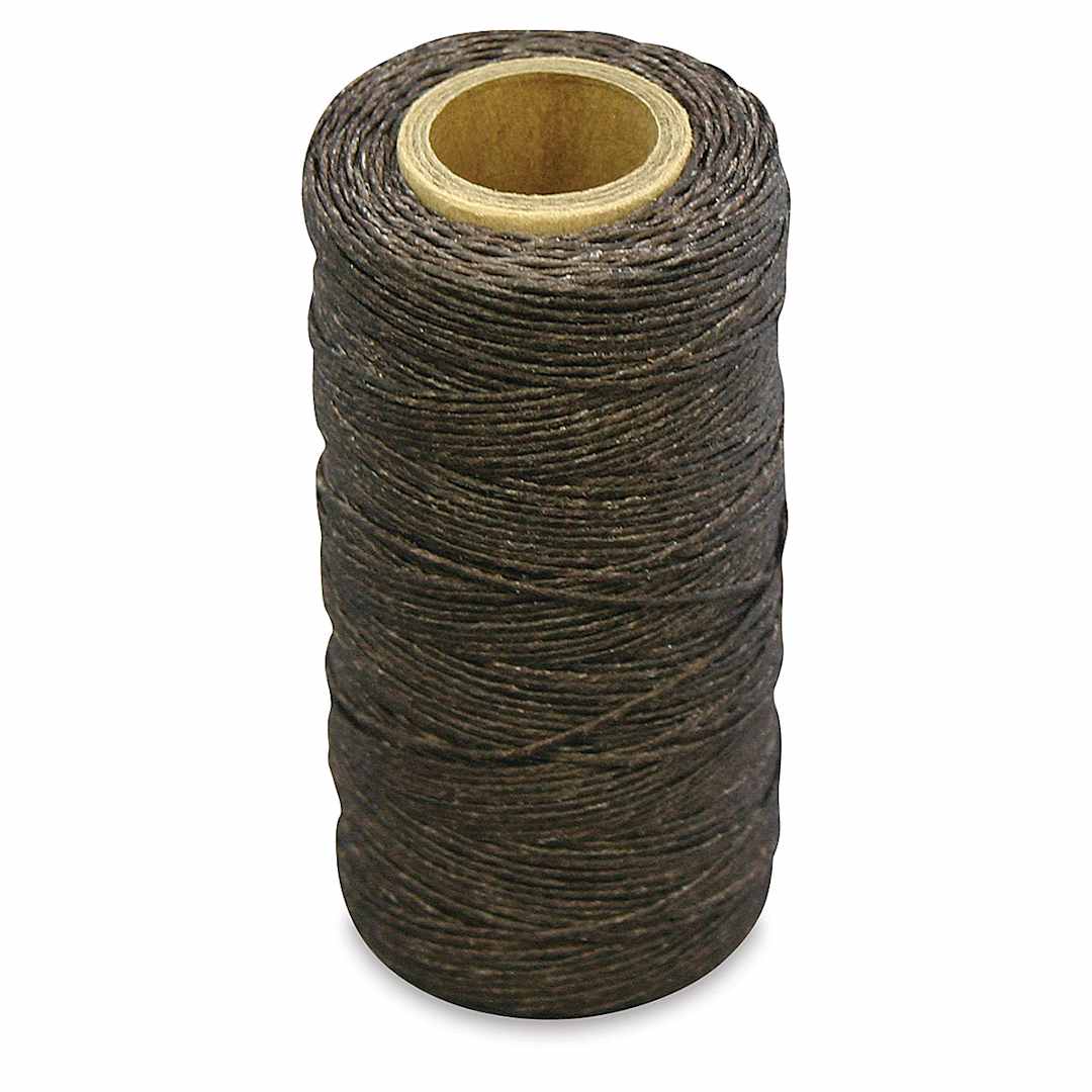 Open in modal - Realeather Waxed Thread - Top angled view of spool of Brown Waxed Thread