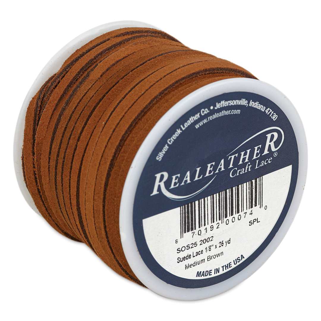 Open in modal - Realeather Suede Lace - 1/8" x 75 ft, Medium Brown