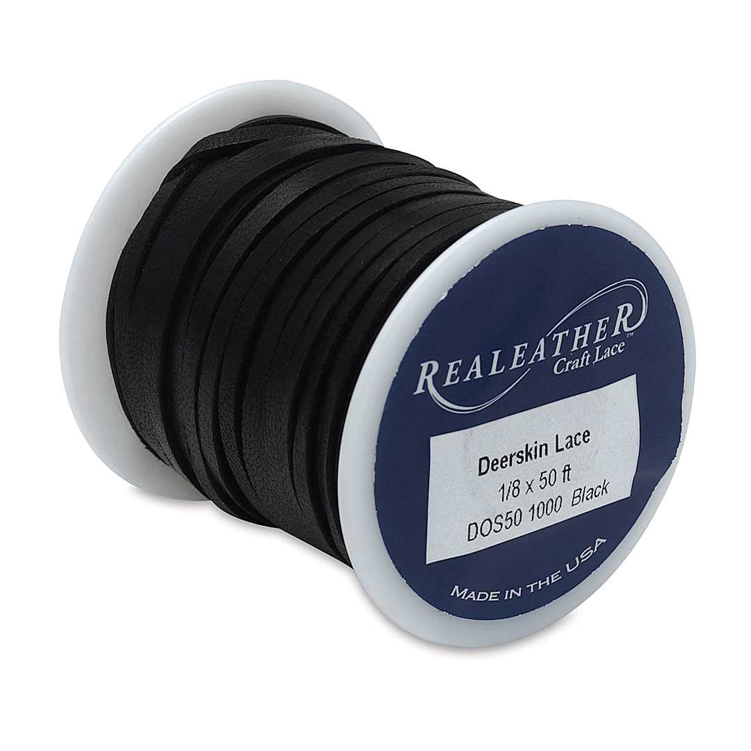 Open in modal - Realeather Deerskin Lace - 50 yds of Black Deerskin Lace on spool