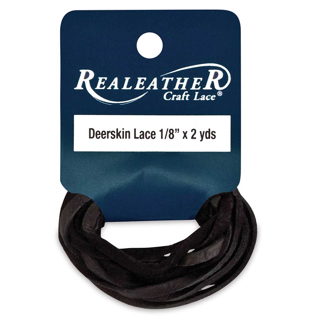 Open in modal - Realeather Deerskin Lace - 2 yds of Black Deerskin Lace on Hang card