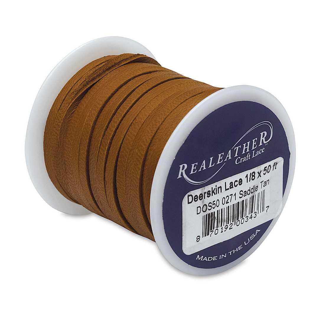 Open in modal - Realeather Deerskin Lace - 1/8" x 50 ft, Saddle Tan