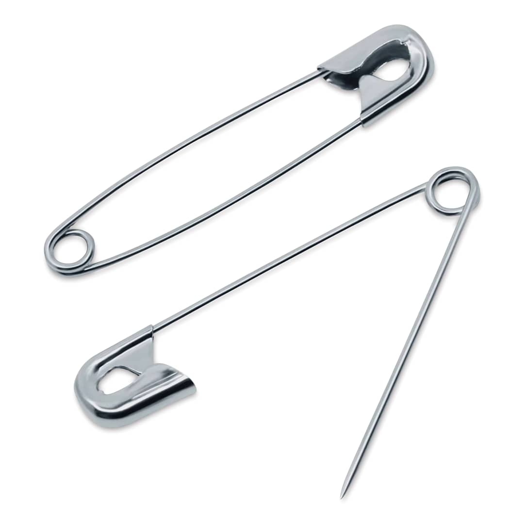 Open in modal - Dritz Safety Pins - Nickel, Size 2, Pkg of 10 single pin closed and open