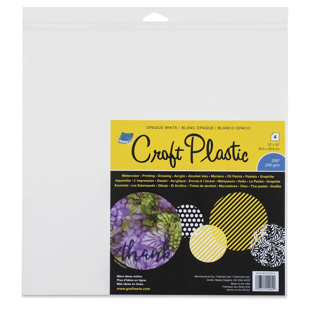 Open in modal - Grafix Craft Plastic Sheets - White, 12" x 12", 0.010" Thick, Pkg of 4