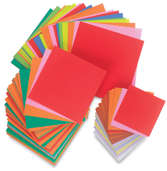 Open in modal - Yasutomo Student Origami Paper Class Packs - Stacks of all 3 sizes shown