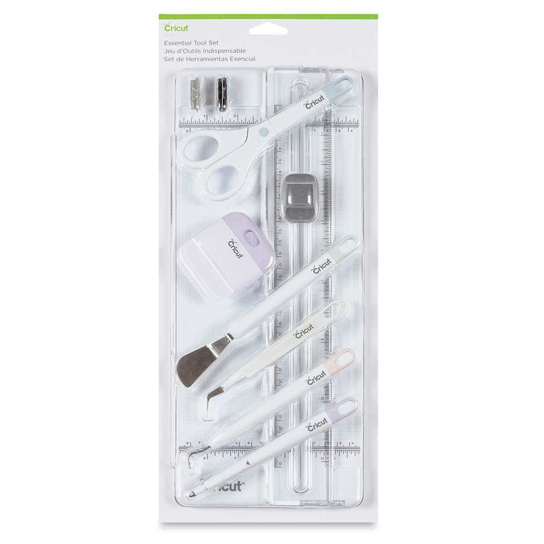 Open in modal - Cricut 12" Essential Tool Set - Front of blister package showing cutter and tools