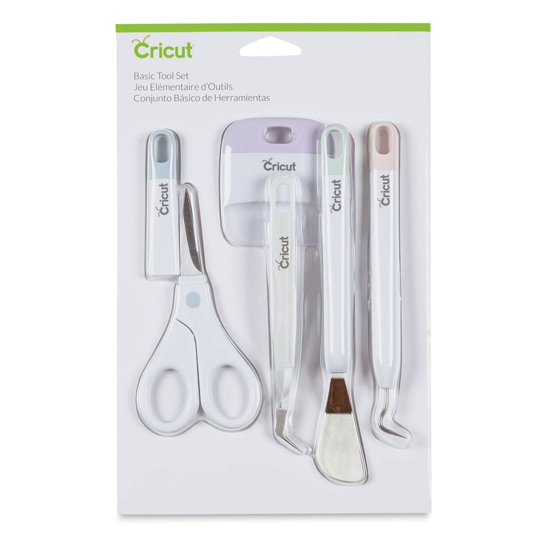 Open in modal - Cricut Basic Tool Set - Front view of blister package showing tools
