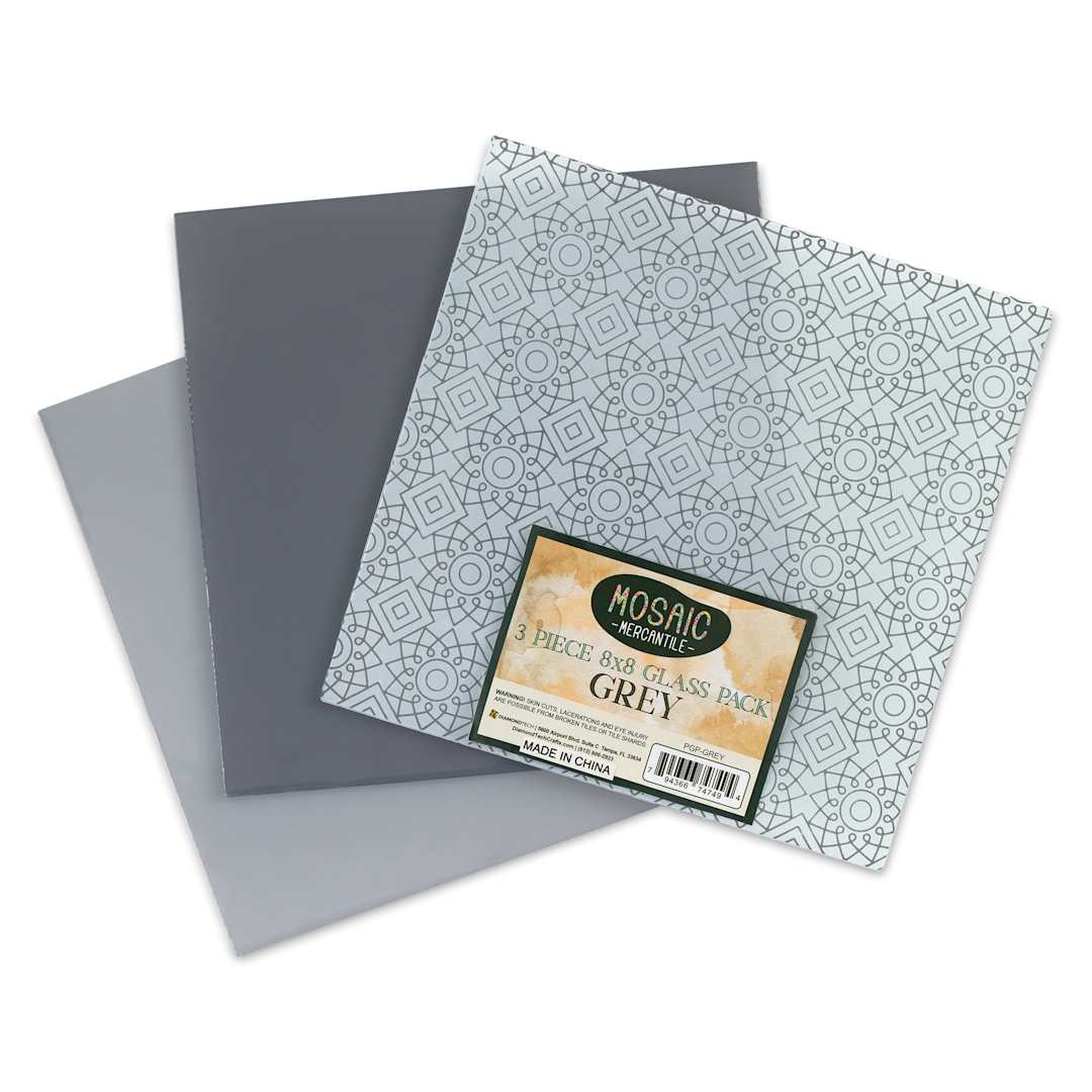 Open in modal - Mosaic Mercantile Opalescent Glass Pack - Grey, 8" x 8", Pkg of 3, fanned out
