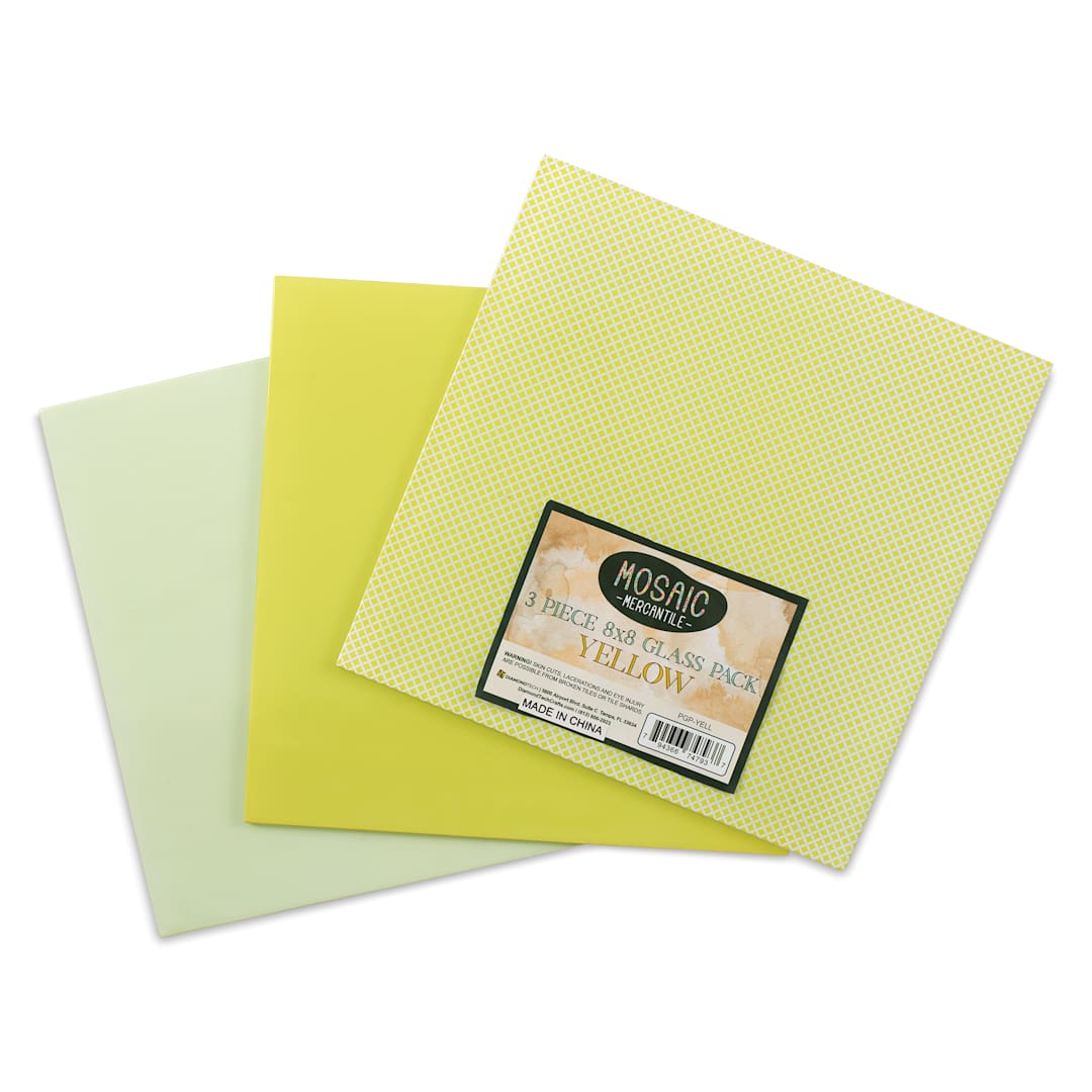 Open in modal - Mosaic Mercantile Opalescent Glass Pack - Yellow, 8" x 8", Pkg of 3, fanned out