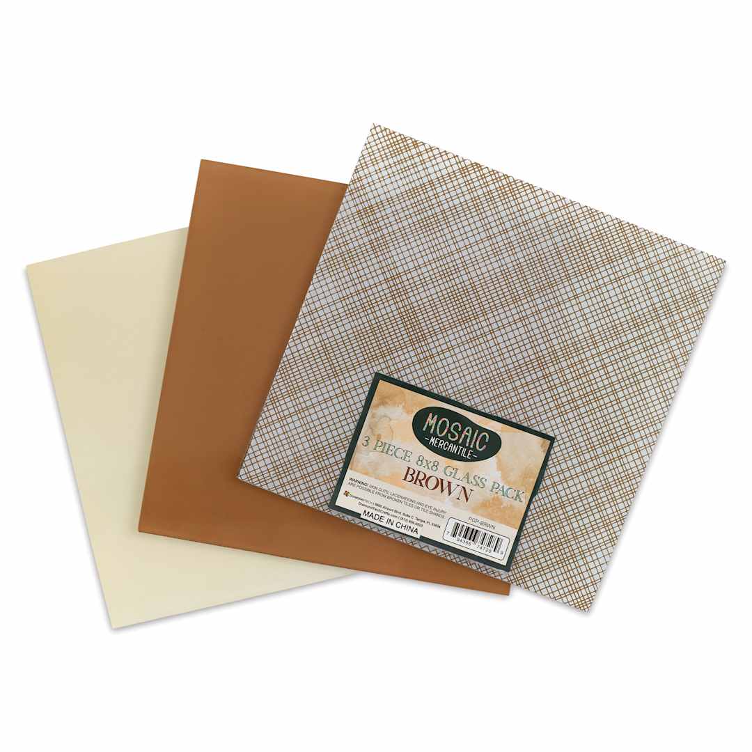 Open in modal - Mosaic Mercantile Opalescent Glass Pack - Brown, 8" x 8", Pkg of 3, fanned out