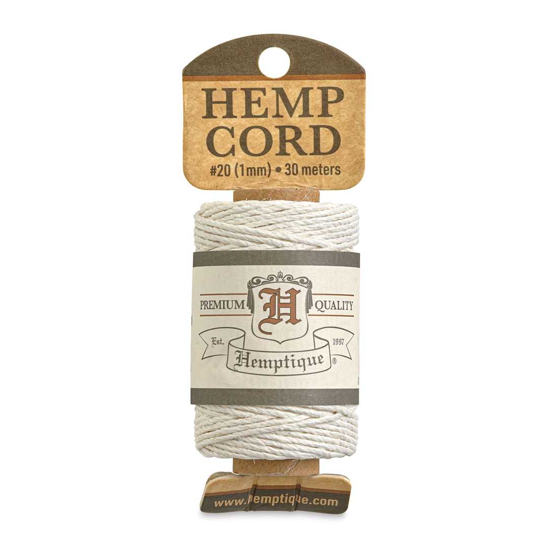 Open in modal - Hemptique Hemp Cord Spool - White, 1 mm x 98.4 ft, front of the packaging