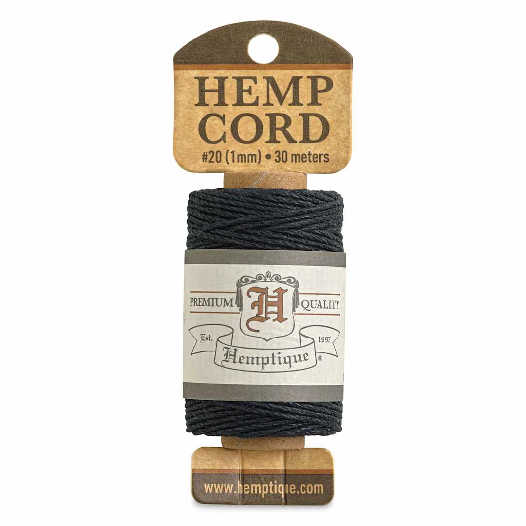 Open in modal - Hemptique Hemp Cord Spool - Black, 1 mm x 98.4 ft, front of the packaging