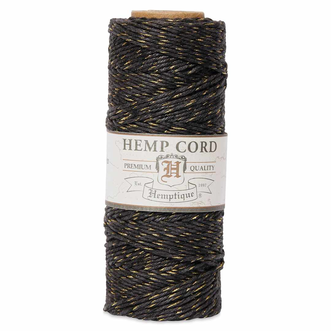 Open in modal - Hemptique Hemp Cord Spool - Black & Gold, 1 mm x 205 ft