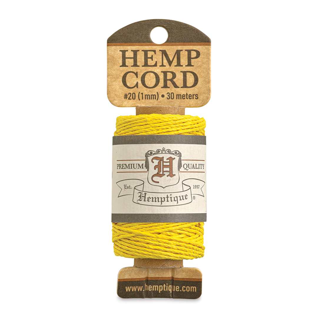 Open in modal - Hemptique Hemp Cord Spool - Yellow, 1 mm x 98.4 ft, front of the packaging