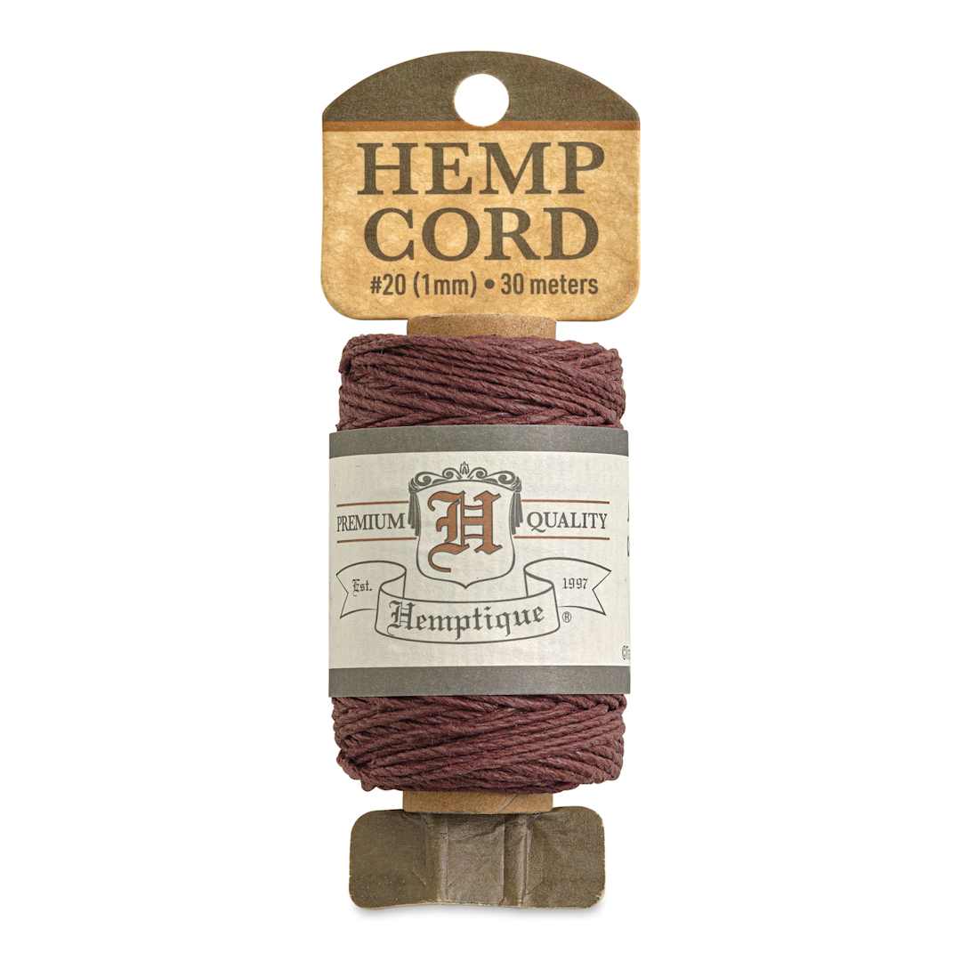 Open in modal - Hemptique Hemp Cord Spool - Dark Brown, 1 mm x 98.4 ft, front of the packaging