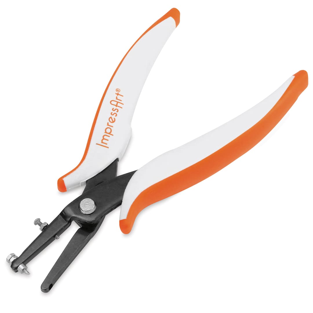 Open in modal - ImpressArt Hole Punch Pliers - Angled view of slightly open pliers