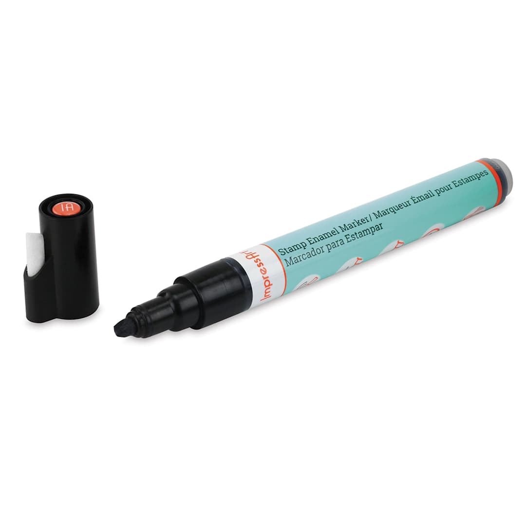 Open in modal - ImpressArt Stamp Enamel Marker - Black marker uncapped and at angle
