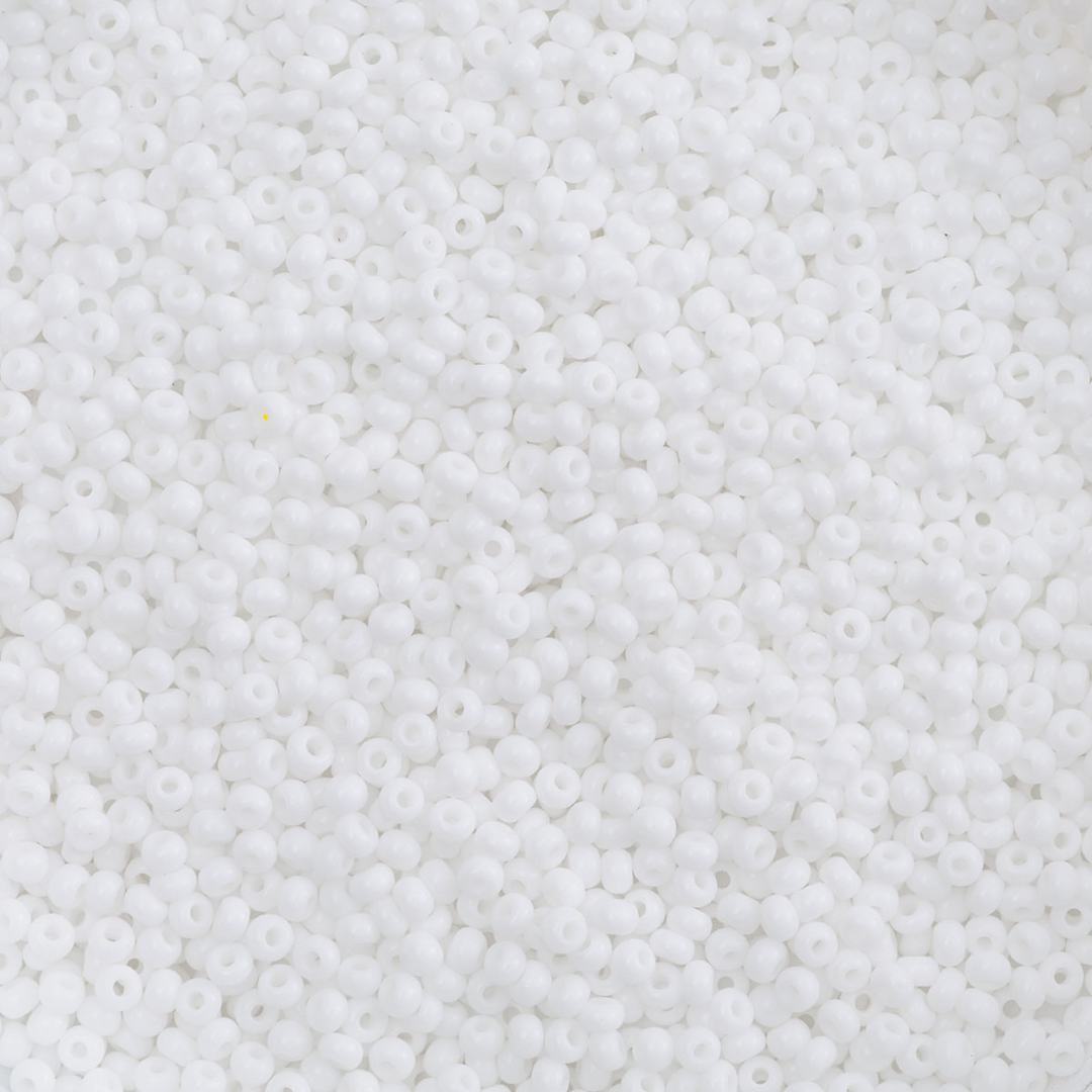 Open in modal - John Bead Czech Glass Seed Beads - White Opaque, 10/0 - close-up