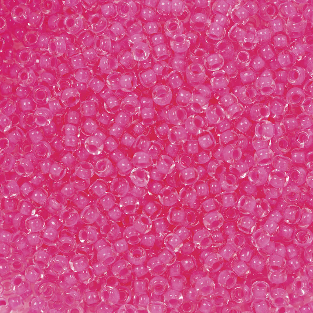 Open in modal - John Bead Czech Glass Seed Beads - Neon Pink, Color Lined, 10/0 - close-up