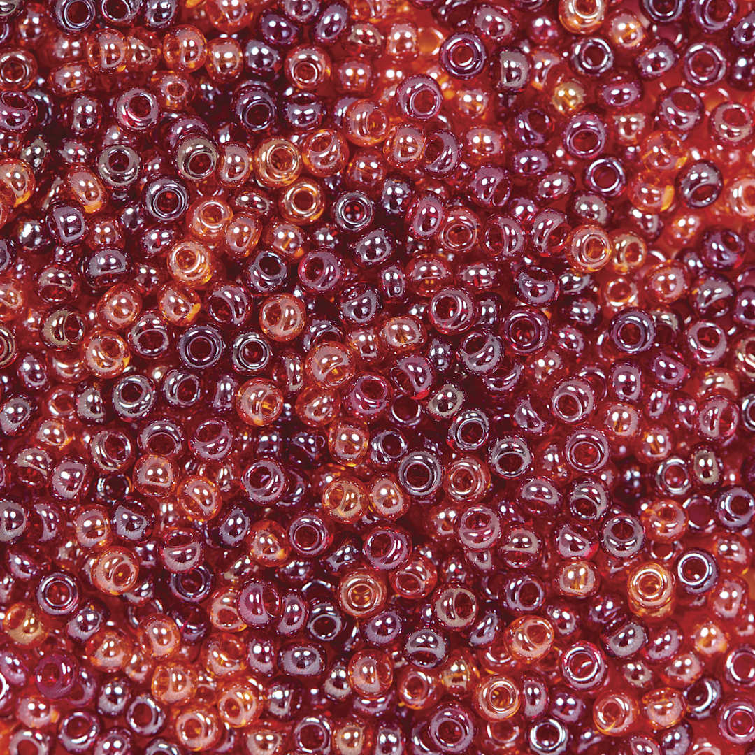 Open in modal - John Bead Czech Glass Seed Beads - Red, Luster Mix, 10/0 - close-up